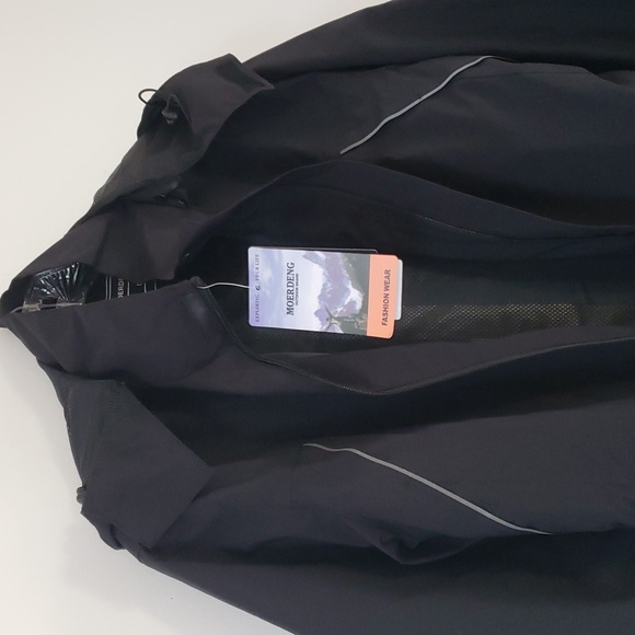 Moerdeng Mens Lightweight Shell Jacket Black Removable Hood, Size S - Picture 2 of 14